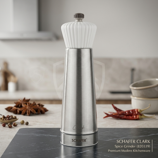 ادویه‌ساب استیل شفر مدل Clark مشکی با کلاهک سفید و بدنه فلزی برس‌خورده کد 820339