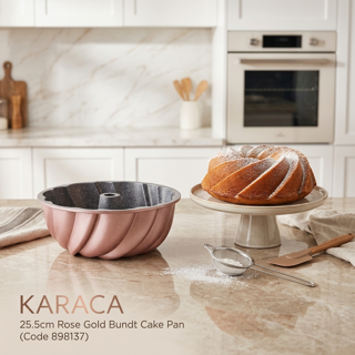 قالب کیک پزی ۲۵.۵ سانتی‌متر رزگلد مدل باندت کد 898137 - کاراجا | Karaca Rose Gold Bundt Cake Pan