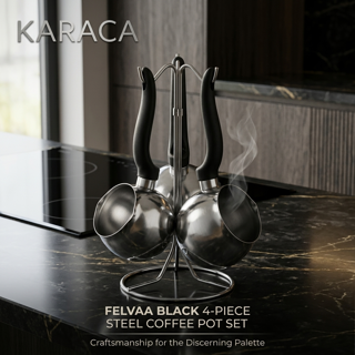 ست قهوه‌جوش ۴ پارچه استیل فلوا کد 298311 - کاراجا | Karaca Felva 4-Piece Steel Coffee Pot Set
